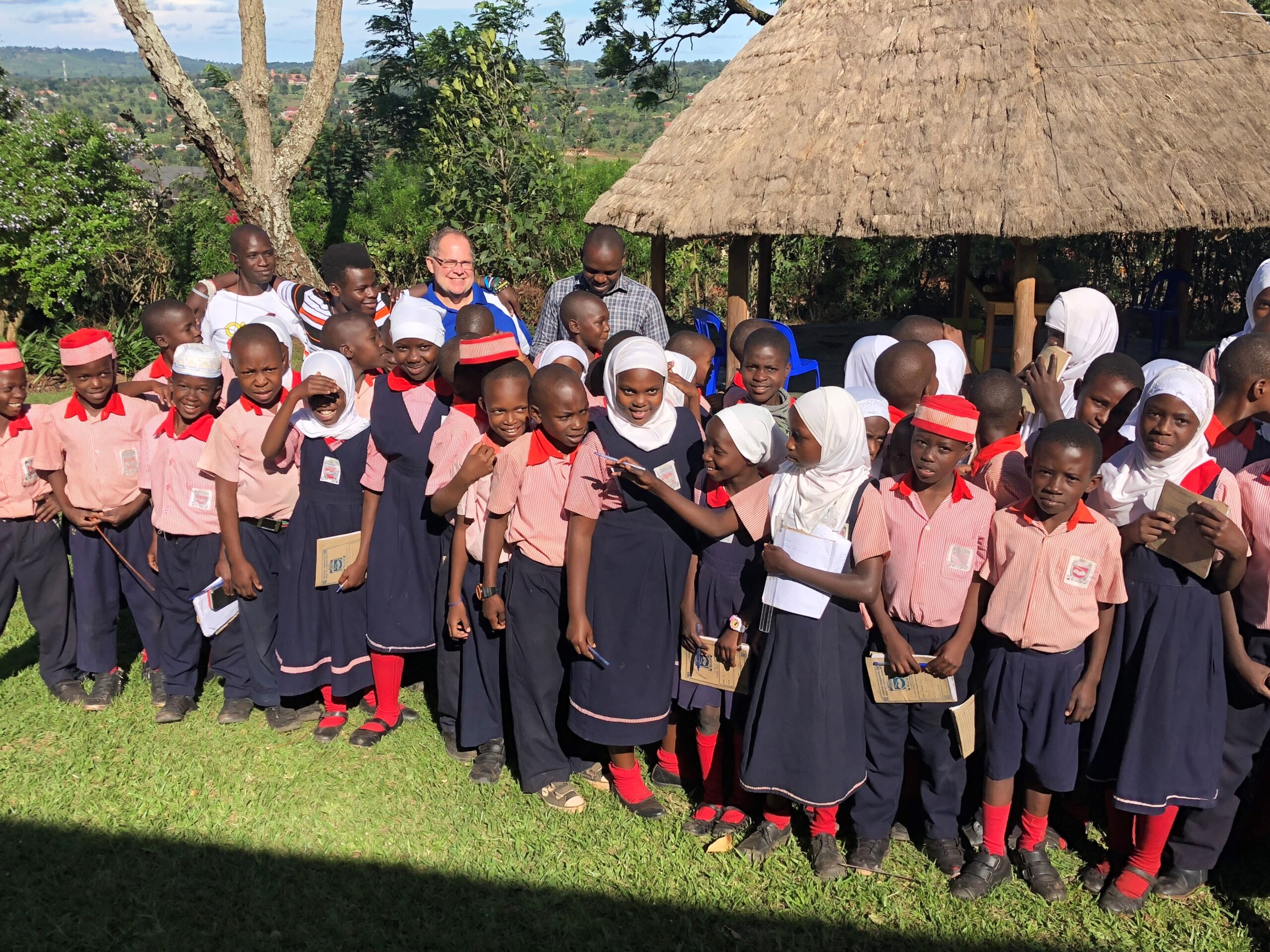 primary school children standing in a group